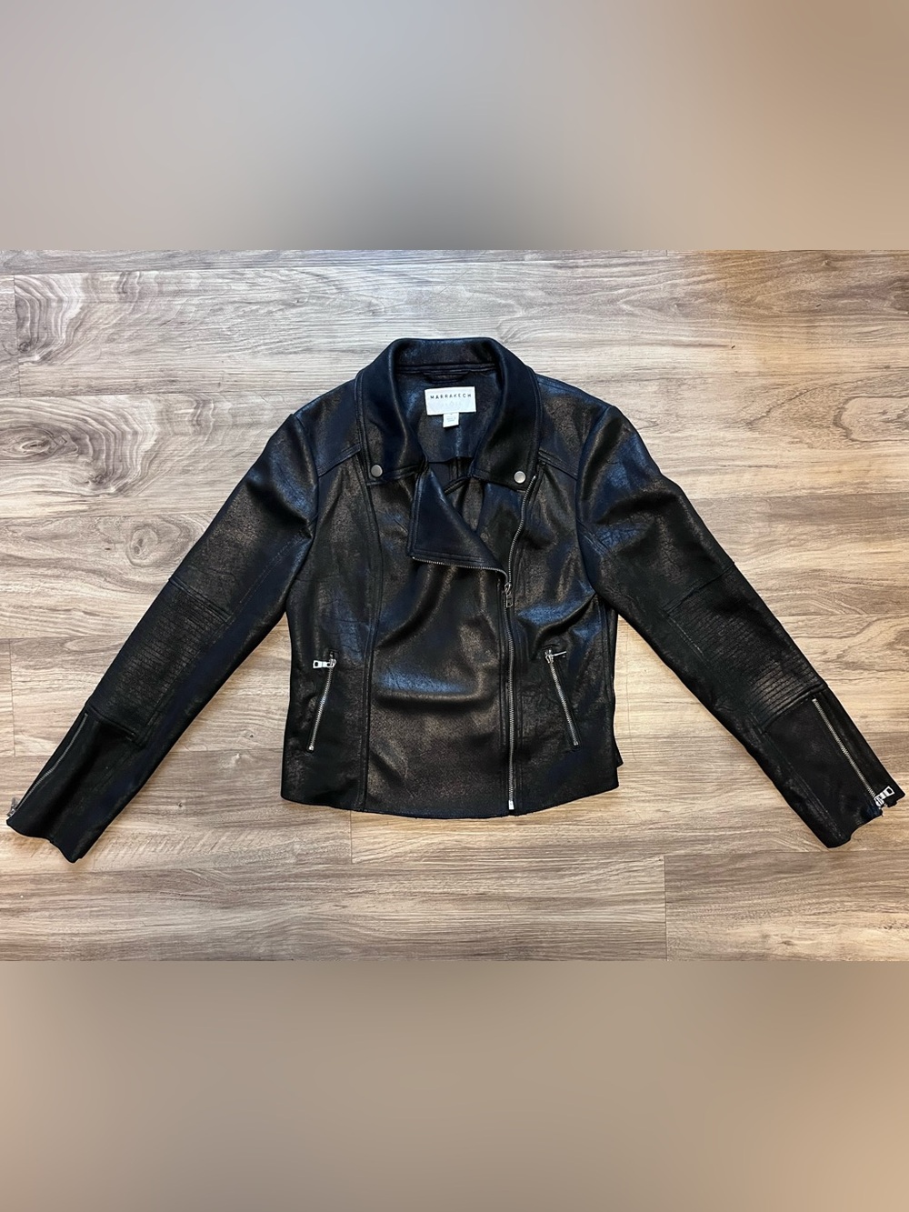Marrakech ANTHROPOLOGIE Black Faux Leather Moto Jacket Women’s Size Medium - Picture 4 of 9